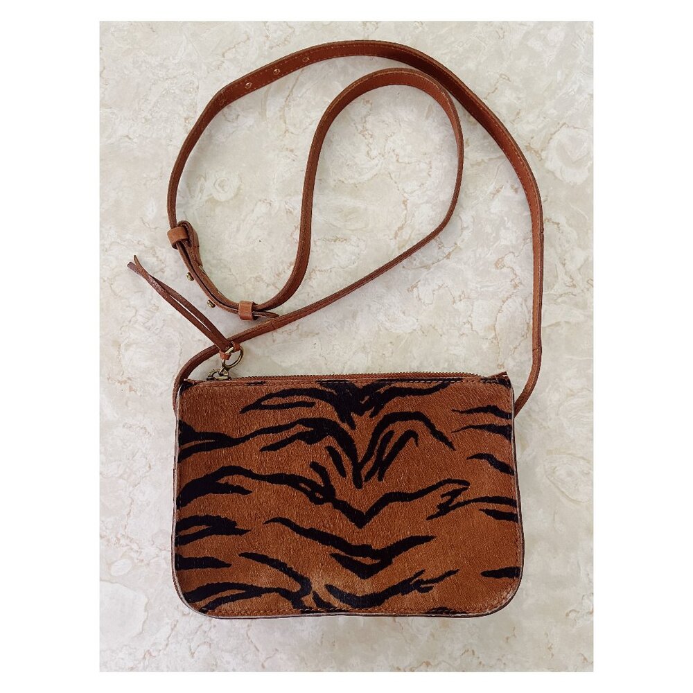 Madewell The Simple Crossbody Purse in Tiger Print Calf Hair and Leather